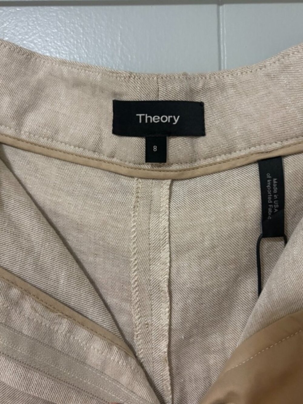 Theory Terena High Waist Wide Leg Trouser Pants Linen Blend Sierra/White Size 8 - Picture 10 of 12